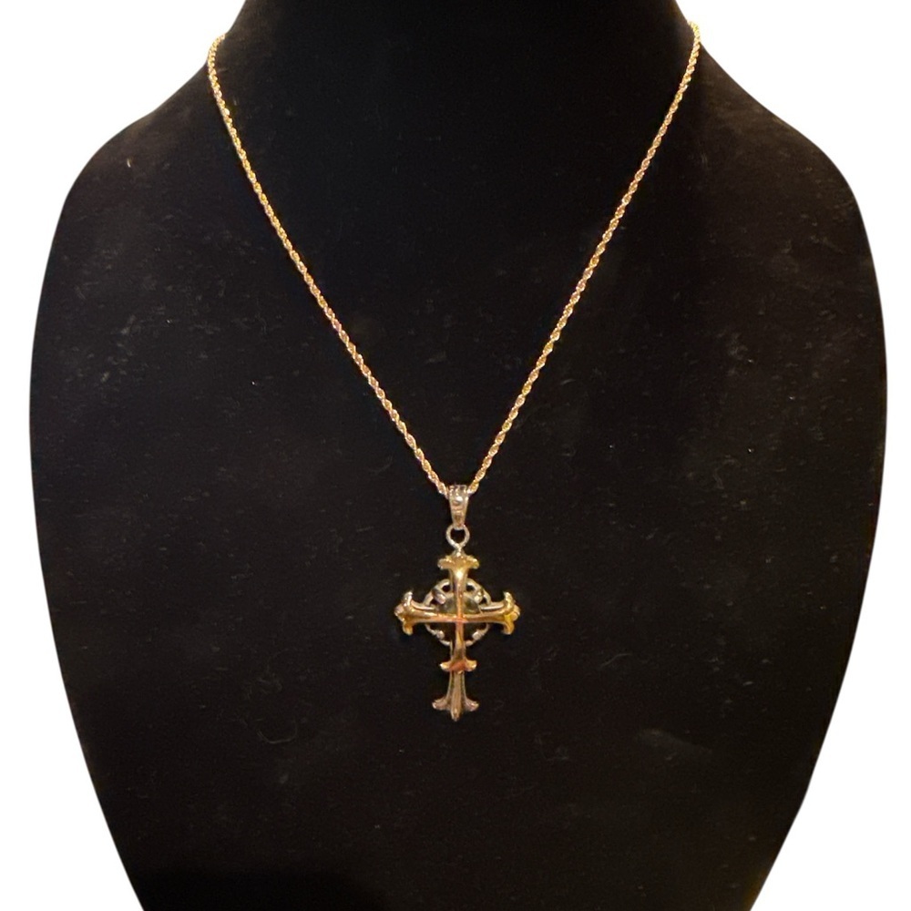 Gold and Silver Cross Pendant Necklace - Picture 7 of 7